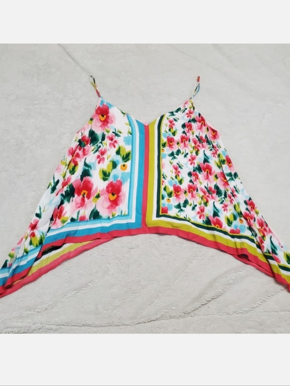 Zara White Pink‎ Floral Banadana Spaghetti Strap Flowy Top Medium Casual Summer